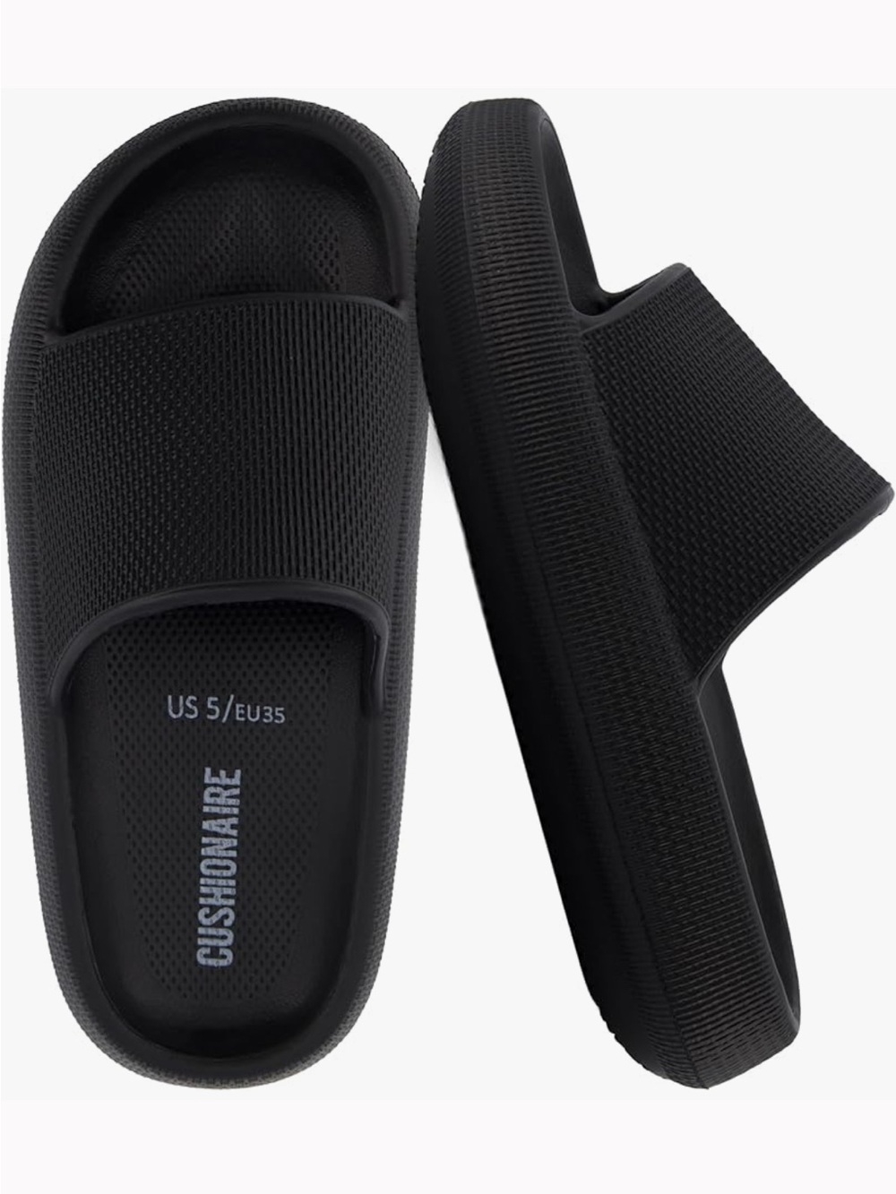🌟5 for $25🌟 CUSHIONAIRE Black Feather Cloud Recovery Slide Sandals with +Comfort